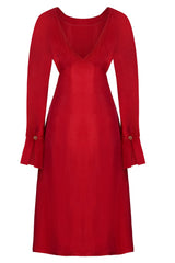 Long Sleeve Red Midi Dress-2