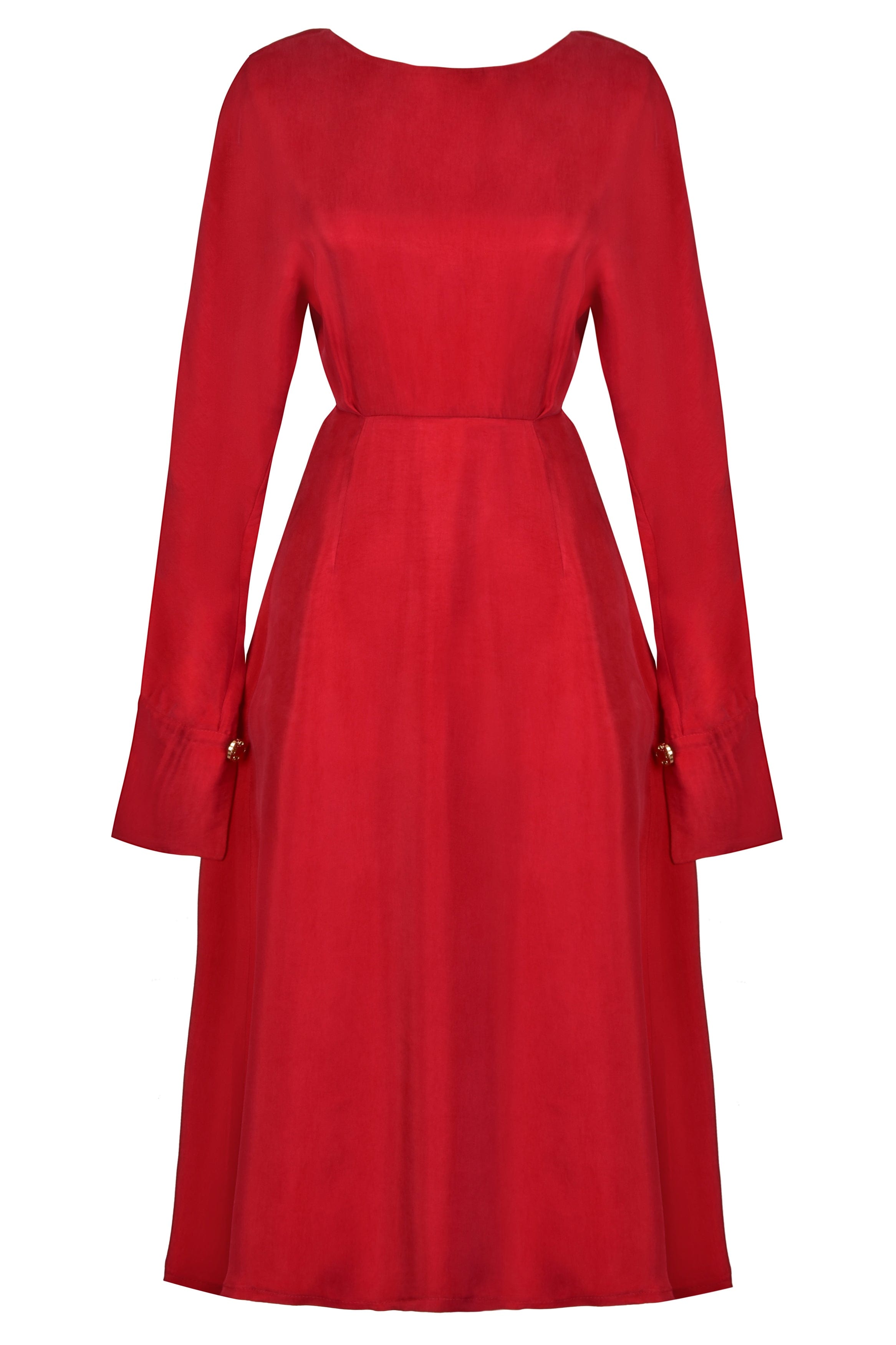 Long Sleeve Red Midi Dress-0