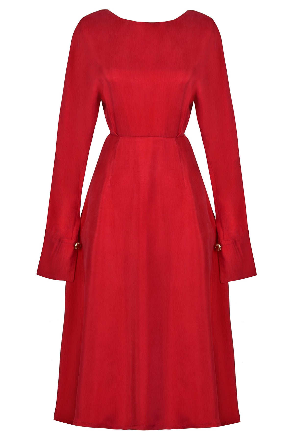 Long Sleeve Red Midi Dress-0