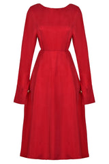 Long Sleeve Red Midi Dress-0
