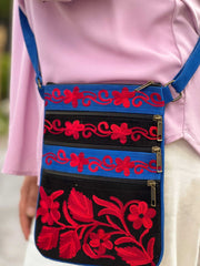 Black And Red Suede Embroidered Cross-Body Bag-2