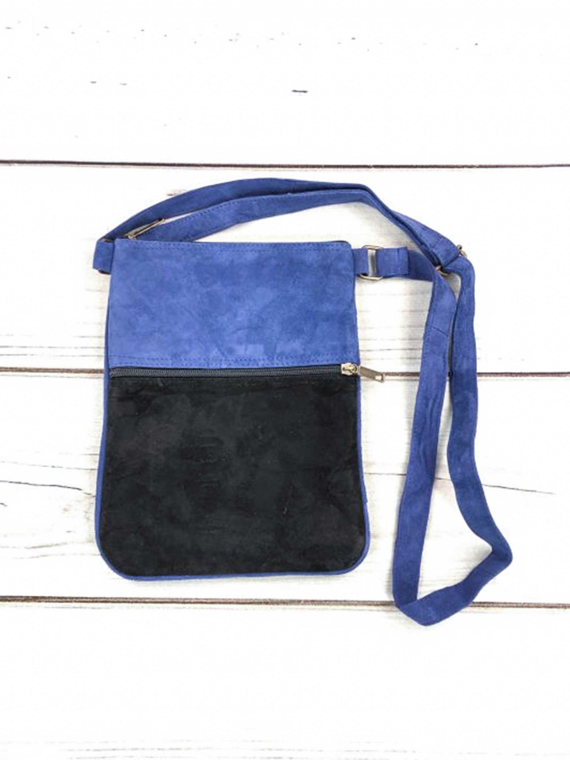 Suede Embroidered Tangerine and Blue Crossbody Bags-5