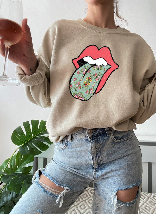 Hippie Floral Tongue Sweat Shirt-0