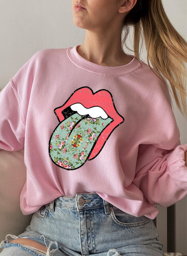 Hippie Floral Tongue Sweat Shirt-3