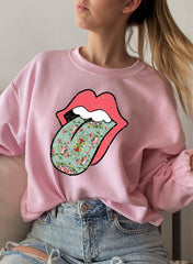 Hippie Floral Tongue Sweat Shirt-3