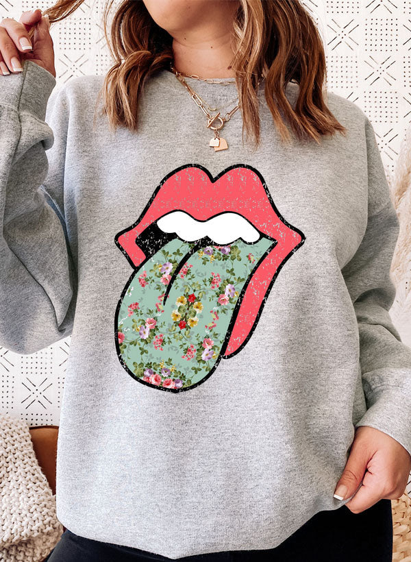 Hippie Floral Tongue Sweat Shirt-4