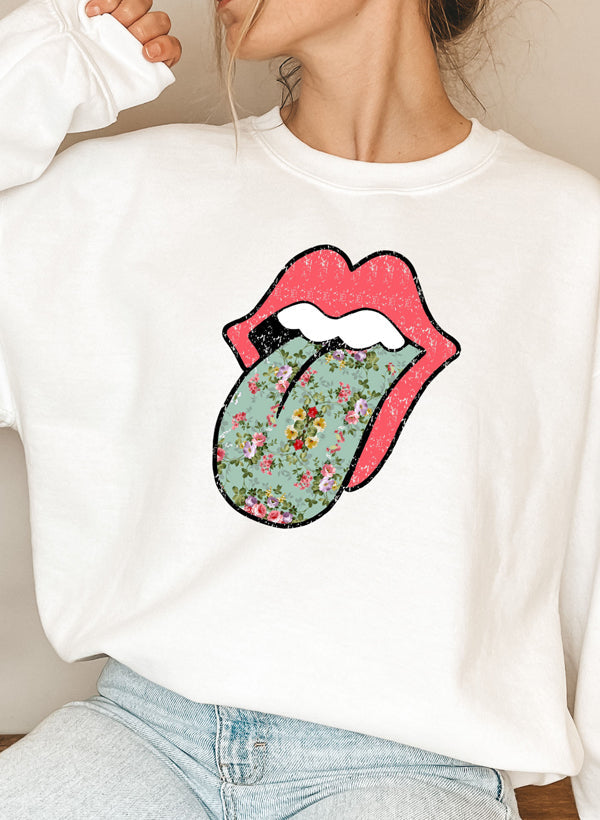 Hippie Floral Tongue Sweat Shirt-5