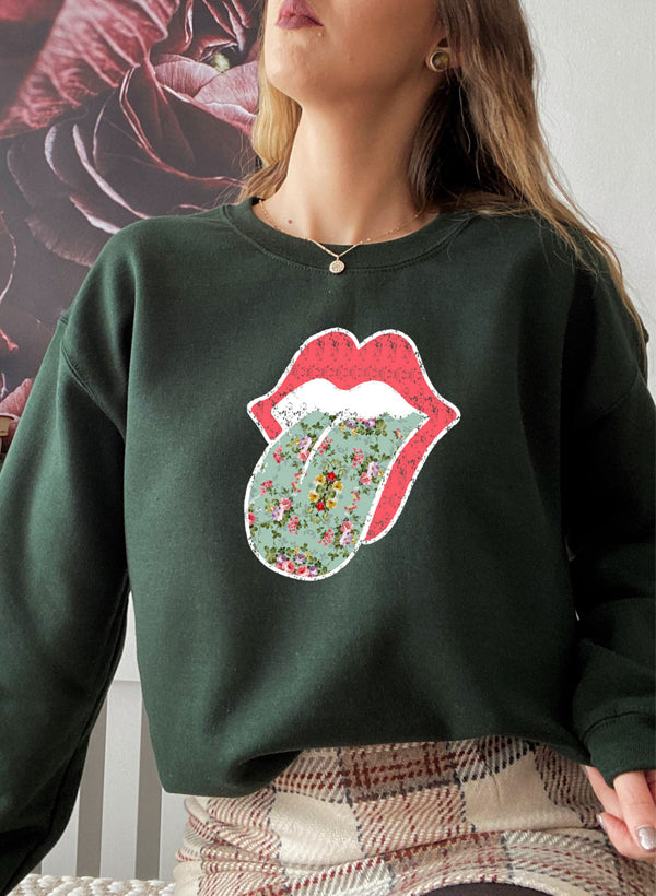 Hippie Floral Tongue Sweat Shirt-2