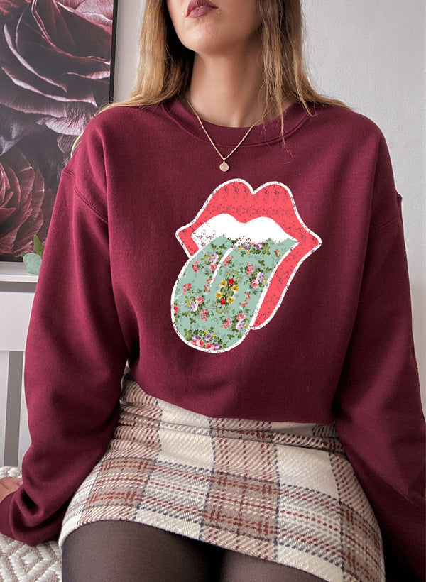 Hippie Floral Tongue Sweat Shirt-1