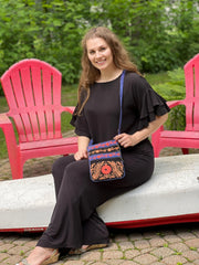 Suede Embroidered Tangerine and Blue Crossbody Bags-0
