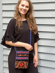 Suede Embroidered Tangerine and Blue Crossbody Bags-2