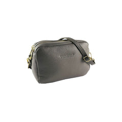 RB1008AQ | Tracollina Donna Doppia Lampo in Vera Pelle Made in Italy. Tracolla removibile. Attacchi con moschettoni in metallo Oro Lucido - Colore Taupe - Dimensioni: cm 20 x 15 x 9-0