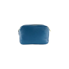 RB1008P | Women's Double Zip Crossbody Bag in Genuine Leather Made in Italy. Removable shoulder strap. Polished Gold Metal Snap Hook Attachments - Air Force Blue Color - Dimensions: 20 x 15 x 9 cm-1