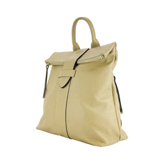RB1021AL | Women's Soft Genuine Leather Backpack Made in Italy with Adjustable Shoulder Straps. Zipper and Polished Gold Metal Accessories - Beige Color - Dimensions: 30 x 34 x 10.5 cm-1
