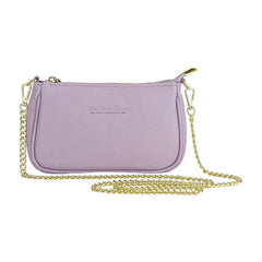 RB1022CI | Small Genuine Leather Bag Made in Italy with Removable Chain Shoulder Strap. Zip Closure and Polished Gold Metal Accessories. Lilac Color. Dimensions: 20 x 12 x 6 cm.-1