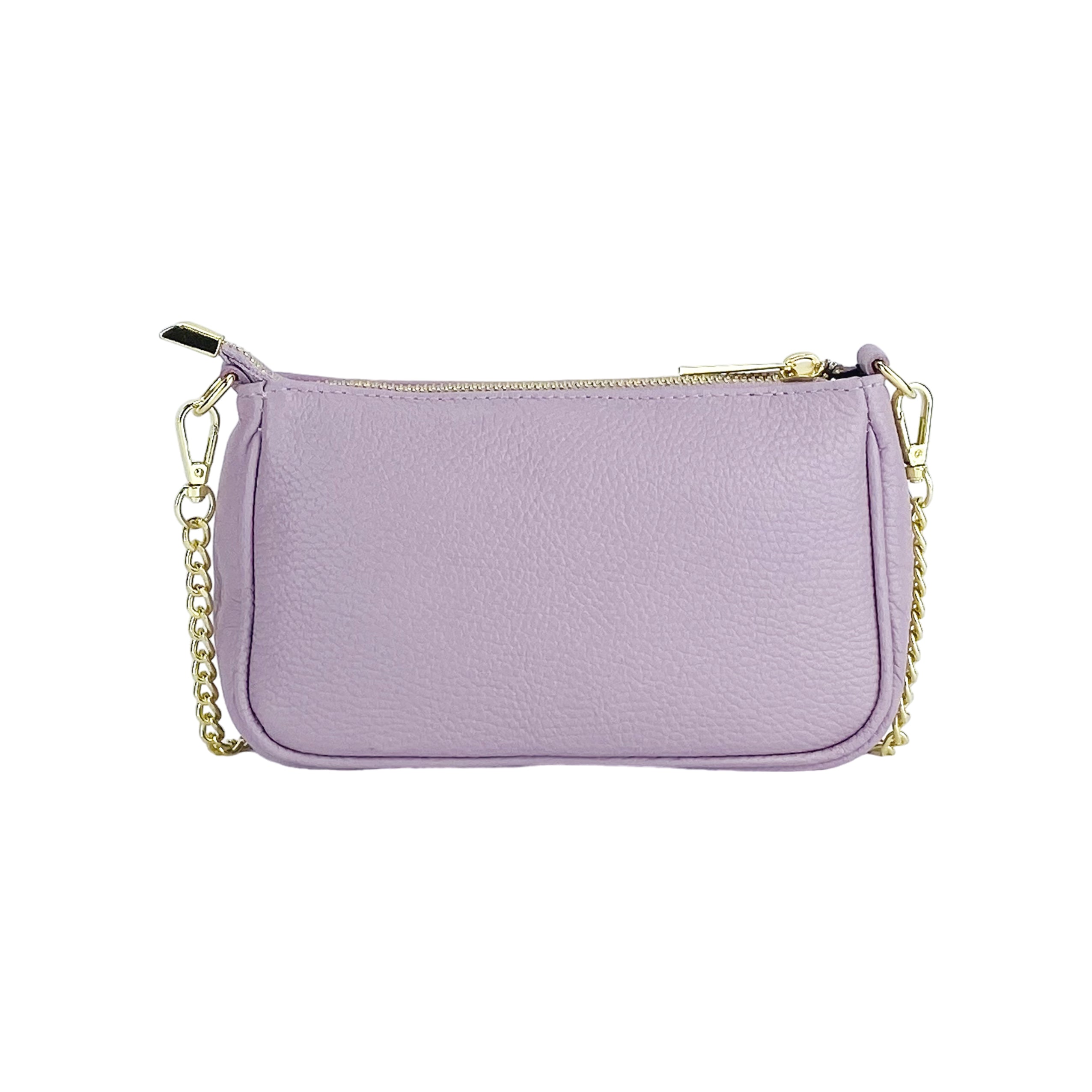 RB1022CI | Small Genuine Leather Bag Made in Italy with Removable Chain Shoulder Strap. Zip Closure and Polished Gold Metal Accessories. Lilac Color. Dimensions: 20 x 12 x 6 cm.-4