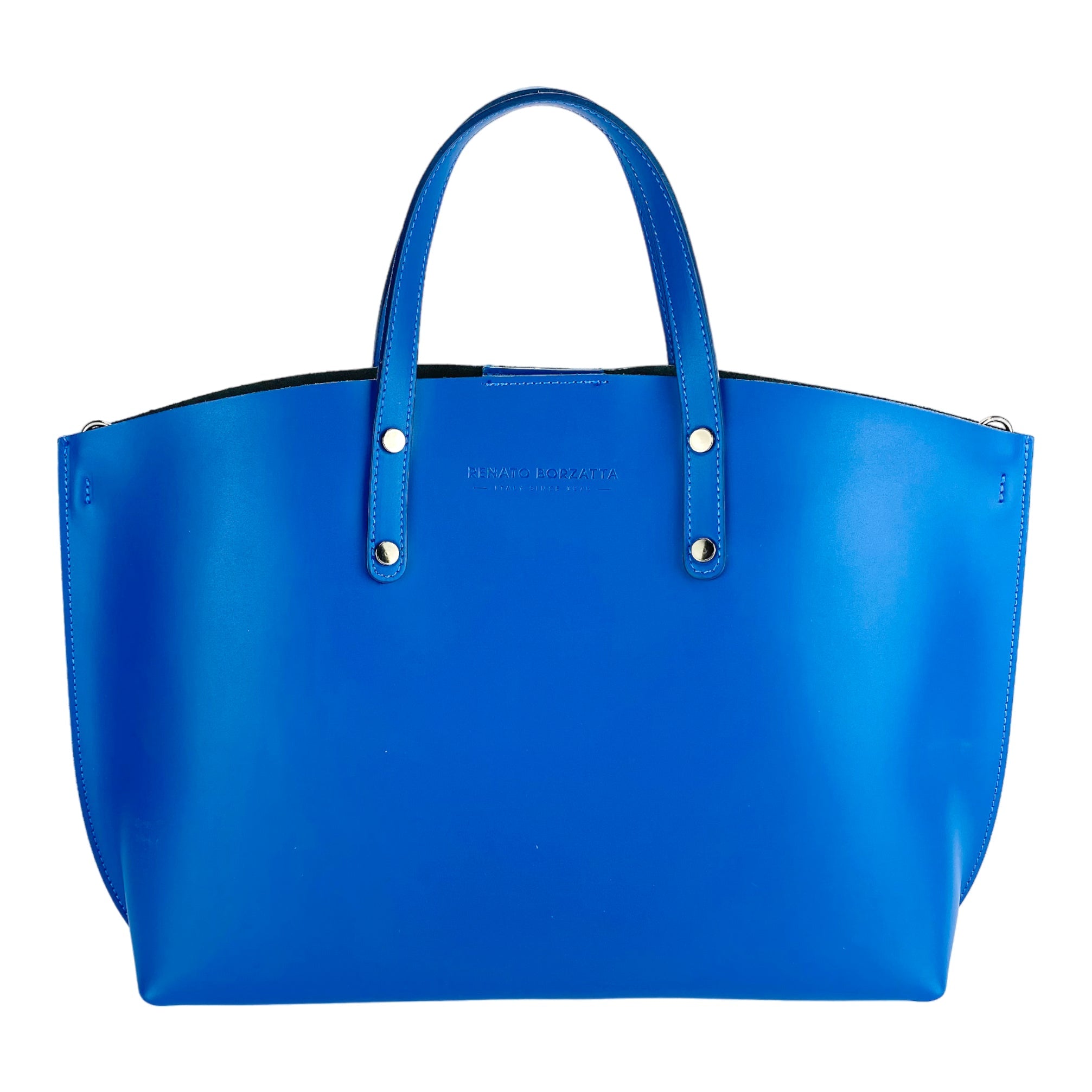 RB1024CH | Women's Genuine Leather Handbag Made in Italy with Removable Shoulder Strap. Large Removable Internal Pouch. Polished Gunmetal Accessories - Royal Blue Color - Dimensions: 48x31x11 cm-1