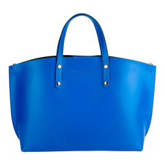 RB1024CH | Women's Genuine Leather Handbag Made in Italy with Removable Shoulder Strap. Large Removable Internal Pouch. Polished Gunmetal Accessories - Royal Blue Color - Dimensions: 48x31x11 cm-1