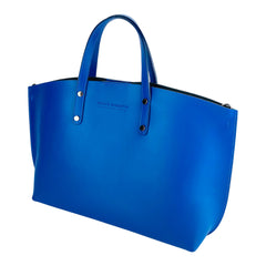 RB1024CH | Women's Genuine Leather Handbag Made in Italy with Removable Shoulder Strap. Large Removable Internal Pouch. Polished Gunmetal Accessories - Royal Blue Color - Dimensions: 48x31x11 cm-2