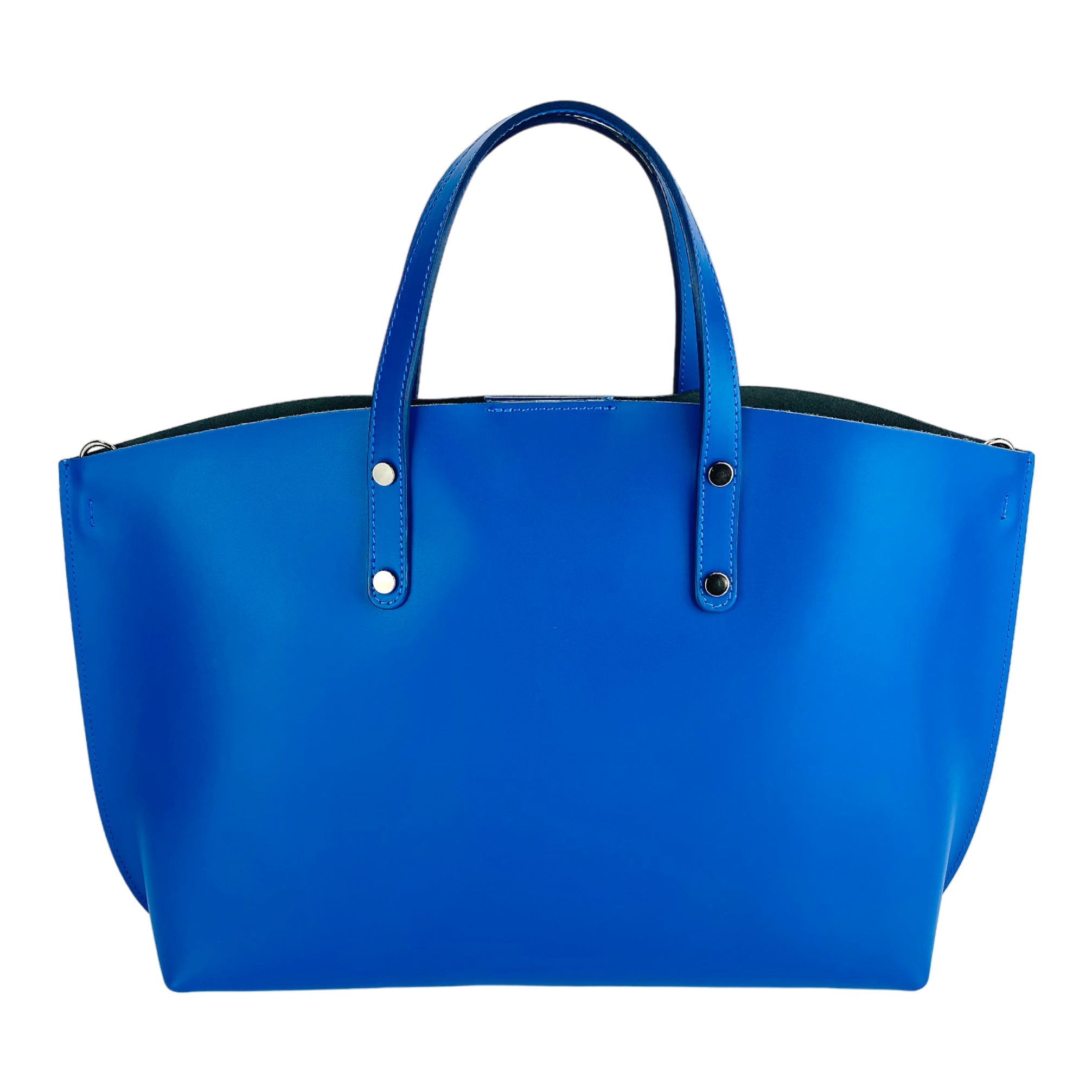 RB1024CH | Women's Genuine Leather Handbag Made in Italy with Removable Shoulder Strap. Large Removable Internal Pouch. Polished Gunmetal Accessories - Royal Blue Color - Dimensions: 48x31x11 cm-4