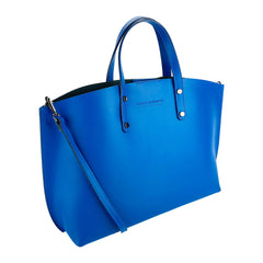 RB1024CH | Women's Genuine Leather Handbag Made in Italy with Removable Shoulder Strap. Large Removable Internal Pouch. Polished Gunmetal Accessories - Royal Blue Color - Dimensions: 48x31x11 cm-0