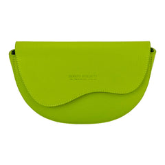 RB1027AD | Women's Rounded Crossbody Bag in Genuine Leather, Made in Italy. Removable and adjustable leather shoulder strap. Polished Nickel Accessories - Lime Color - Dimensions: 25 x 15 x 9 cm-1