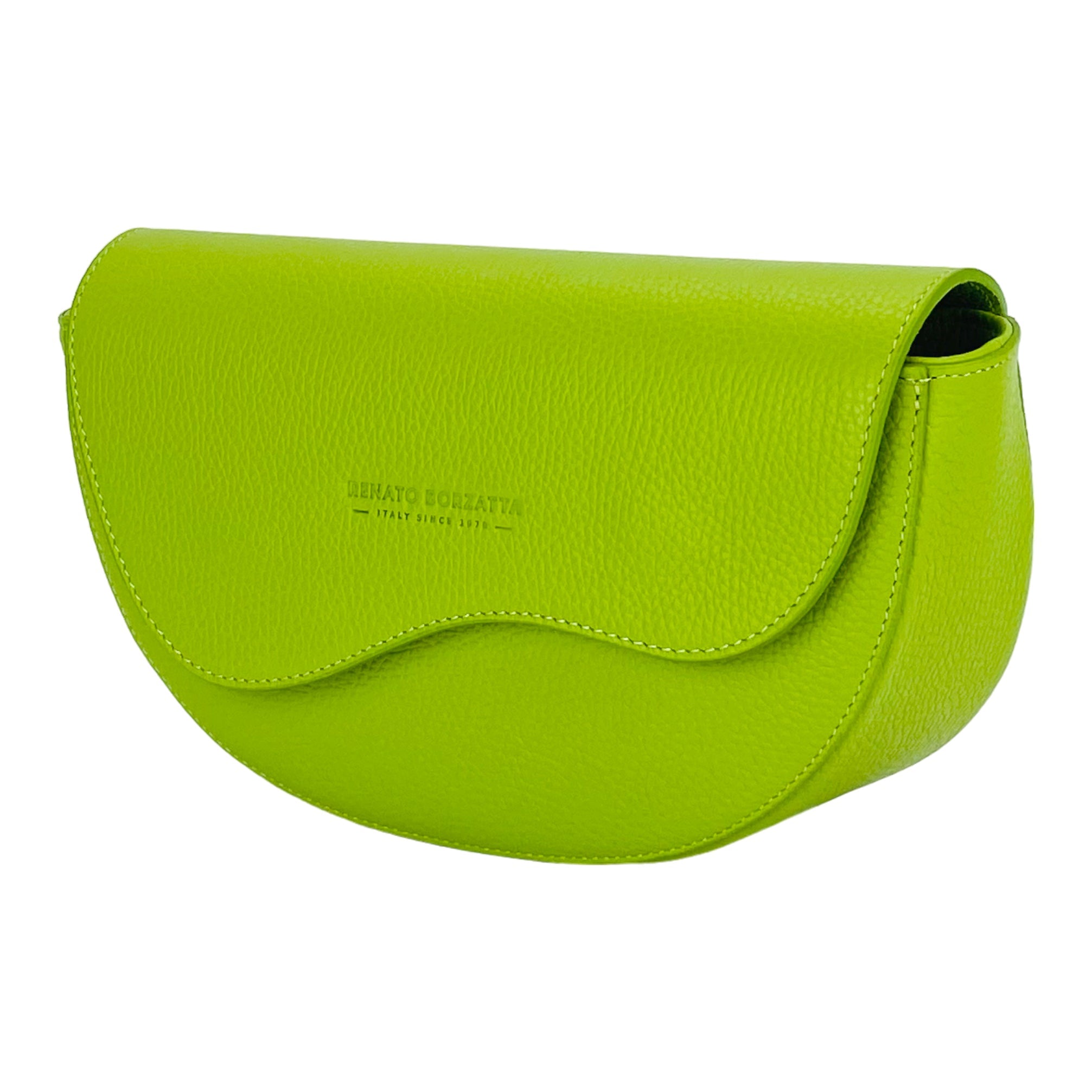 RB1027AD | Women's Rounded Crossbody Bag in Genuine Leather, Made in Italy. Removable and adjustable leather shoulder strap. Polished Nickel Accessories - Lime Color - Dimensions: 25 x 15 x 9 cm-2