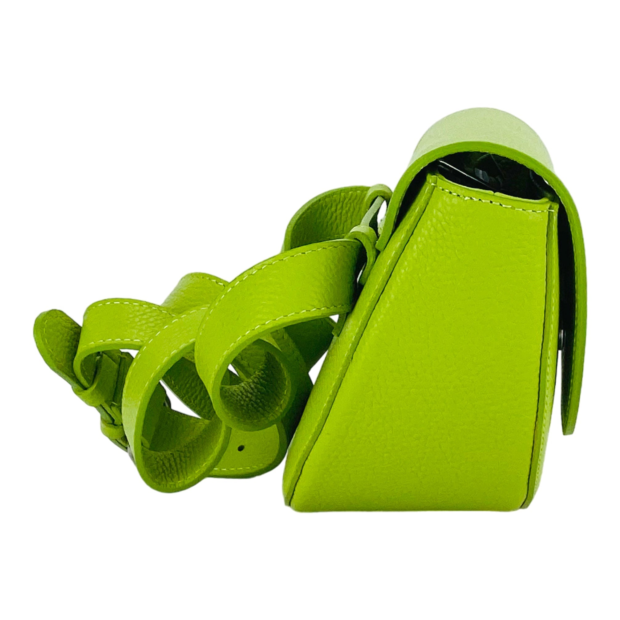 RB1027AD | Women's Rounded Crossbody Bag in Genuine Leather, Made in Italy. Removable and adjustable leather shoulder strap. Polished Nickel Accessories - Lime Color - Dimensions: 25 x 15 x 9 cm-4