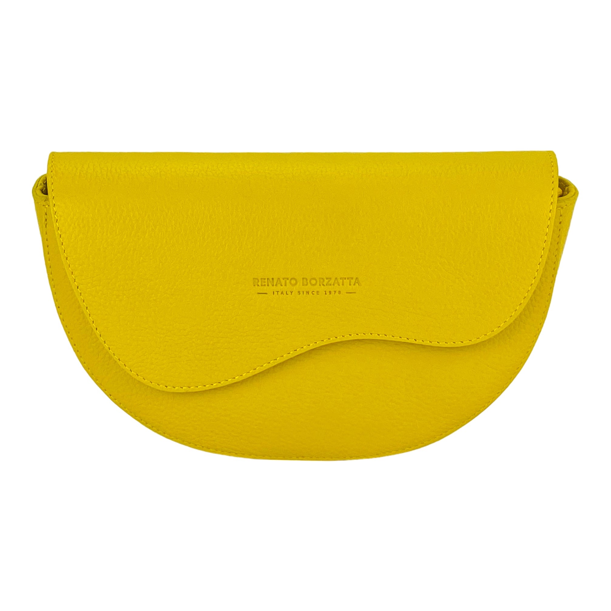 RB1027R | Women's Rounded Crossbody Bag in Genuine Leather Made in Italy. Removable and adjustable leather shoulder strap. Polished Nickel Accessories - Yellow Color - Dimensions: 25 x 15 x 9 cm-1