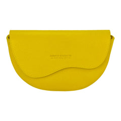 RB1027R | Women's Rounded Crossbody Bag in Genuine Leather Made in Italy. Removable and adjustable leather shoulder strap. Polished Nickel Accessories - Yellow Color - Dimensions: 25 x 15 x 9 cm-1