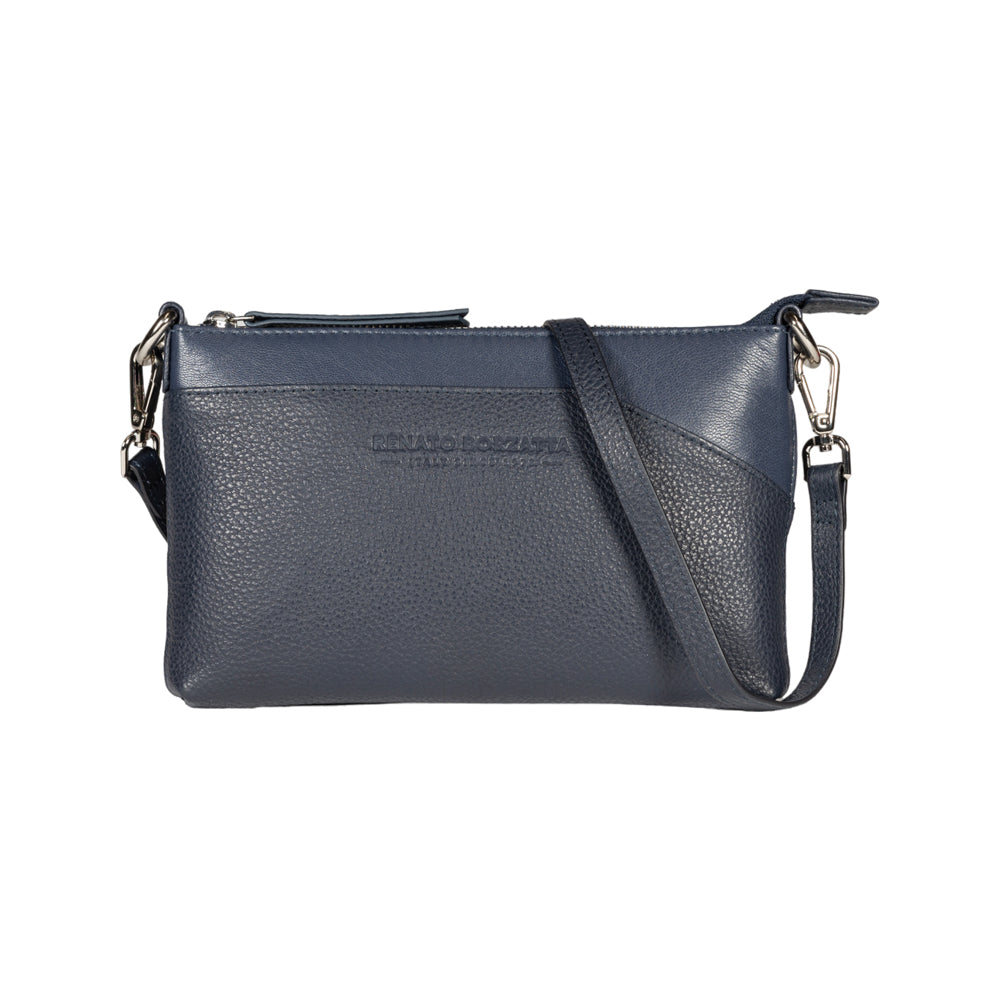 RB2003D | Shoulder/Wrist Bag in Full-Grain Genuine Leather, Dollar Grain/Lightweight. Removable shoulder strap and handle. Color: Blue. Dimensions: 22 x 14 x 2.5 cm. Packaging: Non-Woven Fabric Bag-0