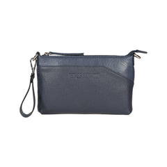 RB2003D | Shoulder/Wrist Bag in Full-Grain Genuine Leather, Dollar Grain/Lightweight. Removable shoulder strap and handle. Color: Blue. Dimensions: 22 x 14 x 2.5 cm. Packaging: Non-Woven Fabric Bag-1