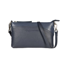 RB2003D | Shoulder/Wrist Bag in Full-Grain Genuine Leather, Dollar Grain/Lightweight. Removable shoulder strap and handle. Color: Blue. Dimensions: 22 x 14 x 2.5 cm. Packaging: Non-Woven Fabric Bag-0