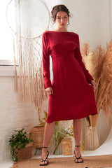 Long Sleeve Red Midi Dress-1