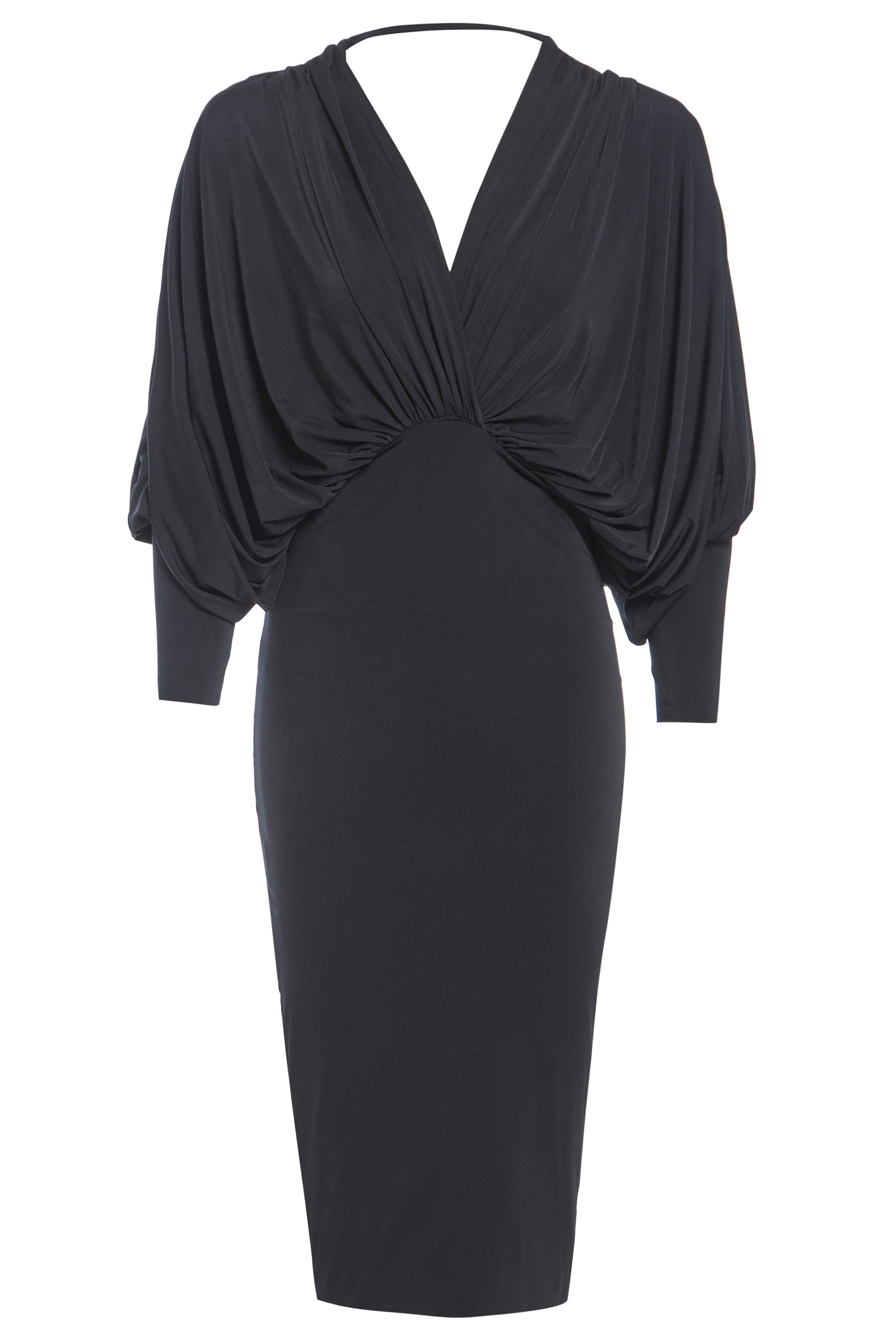 Black Batwing Sleeve Midi Dress-0