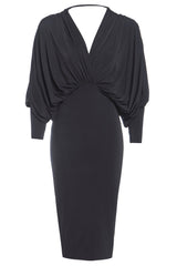 Black Batwing Sleeve Midi Dress-0