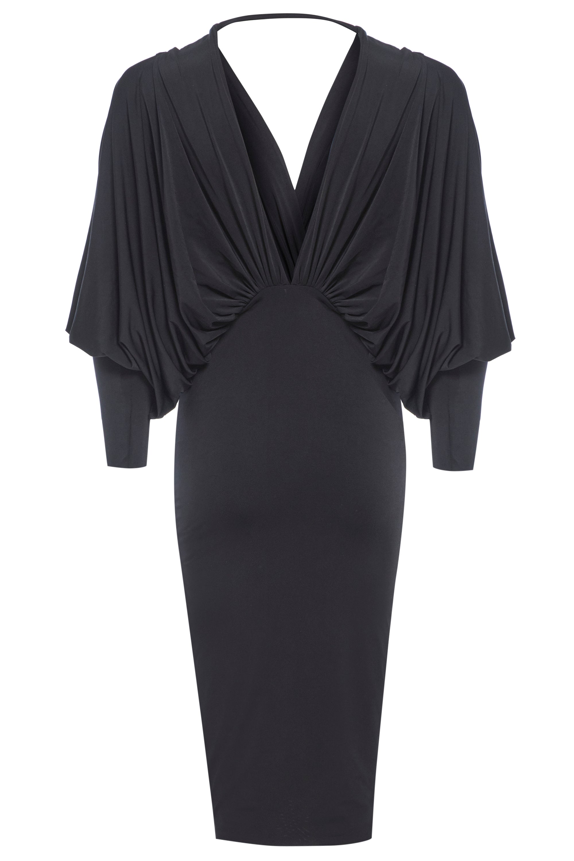 Black Batwing Sleeve Midi Dress-2