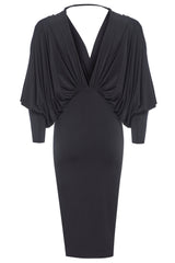 Black Batwing Sleeve Midi Dress-2