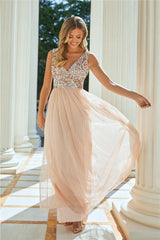 Valeria Blush Sequin V Neck Maxi DRess-1