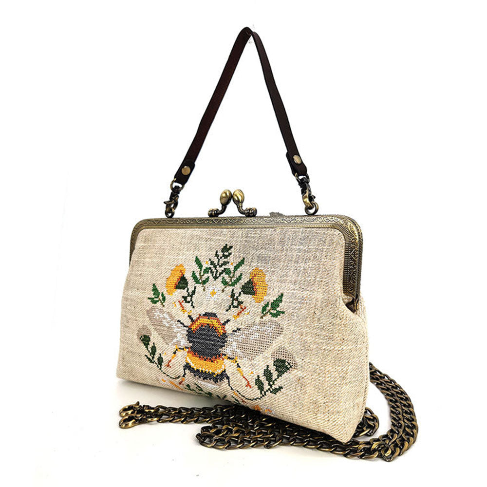 Bee Embroidered Vintage-Inspired Kisslock Handbag-1