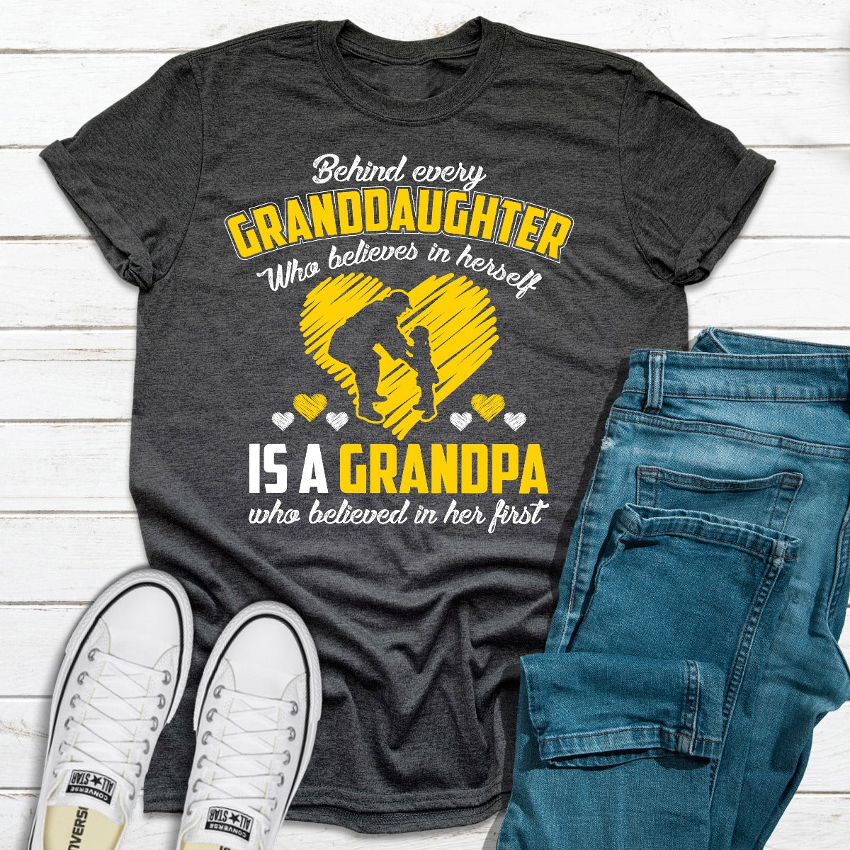 Behind Every Granddaughter Who Believes In Herself Is A Grandpa T-Shirt-15