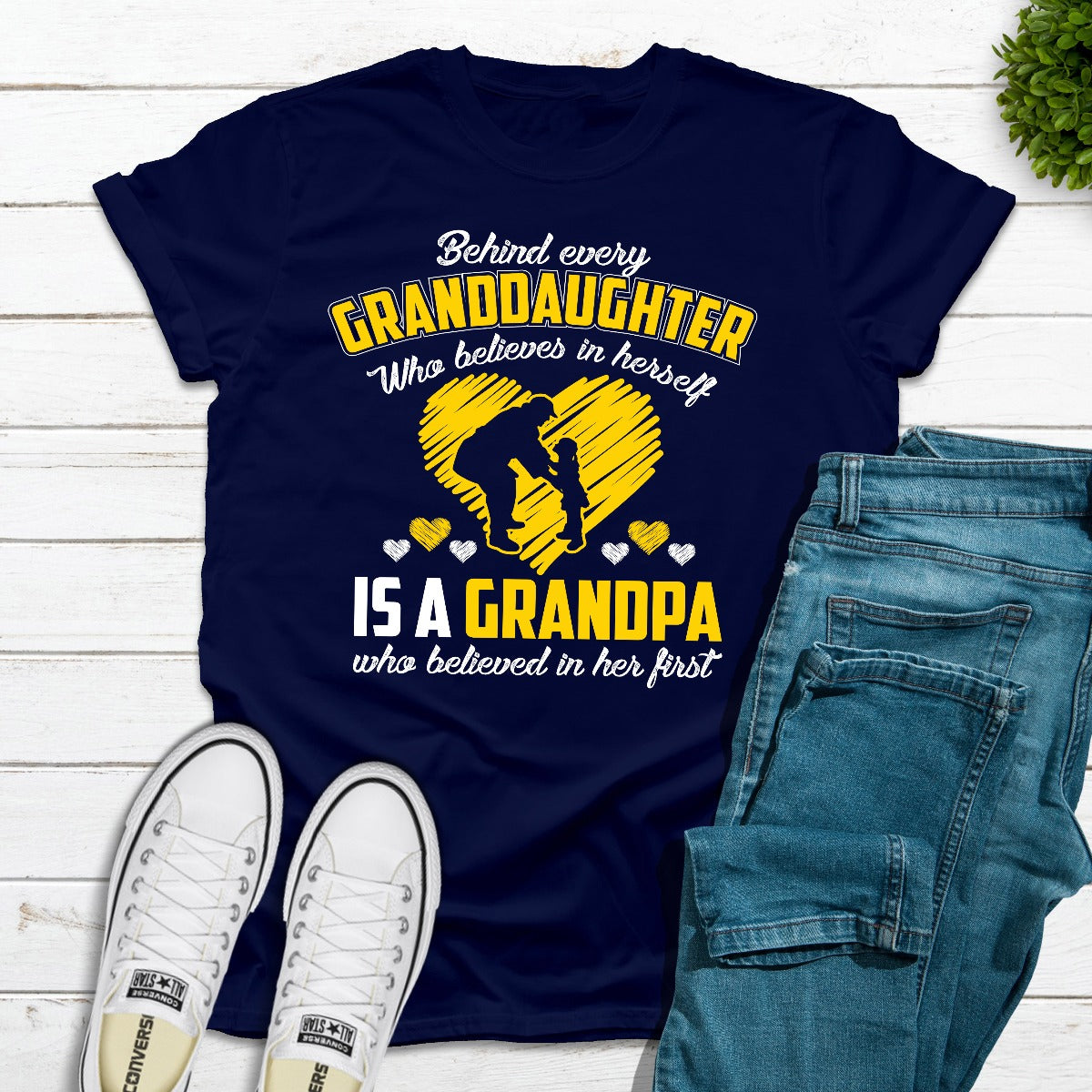 Behind Every Granddaughter Who Believes In Herself Is A Grandpa T-Shirt-10