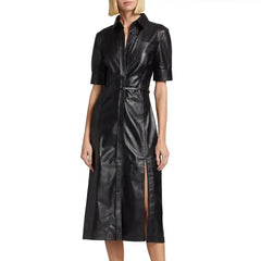 Women’s Black Leather Button-Down Dress-1