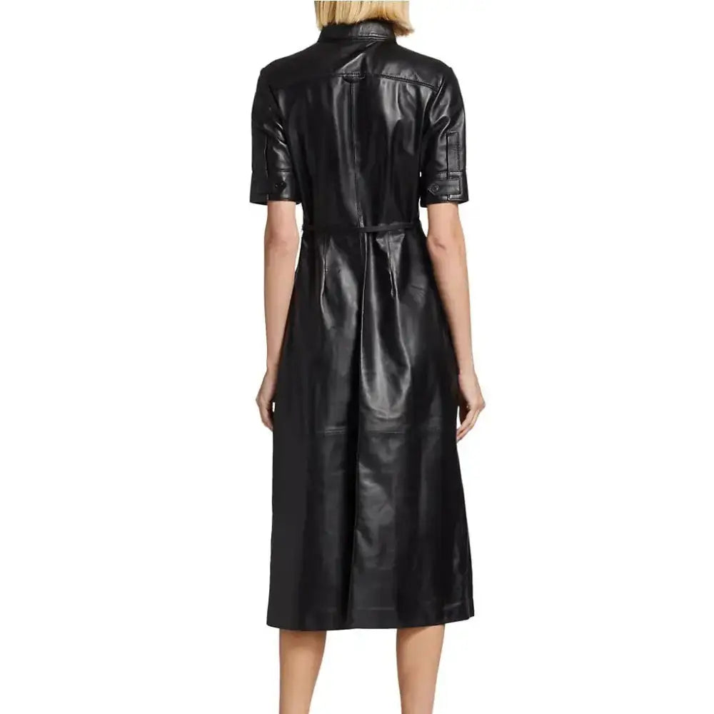Women’s Black Leather Button-Down Dress-3