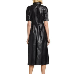 Women’s Black Leather Button-Down Dress-3