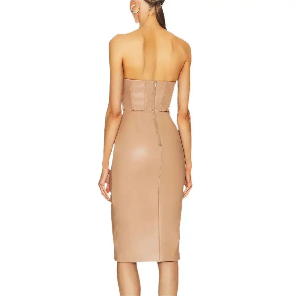 Women's Camel Faux Leather Cutout Dress-2