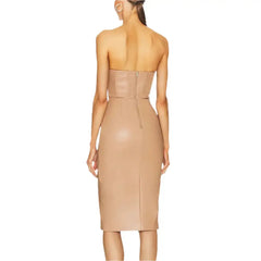 Women's Camel Faux Leather Cutout Dress-2