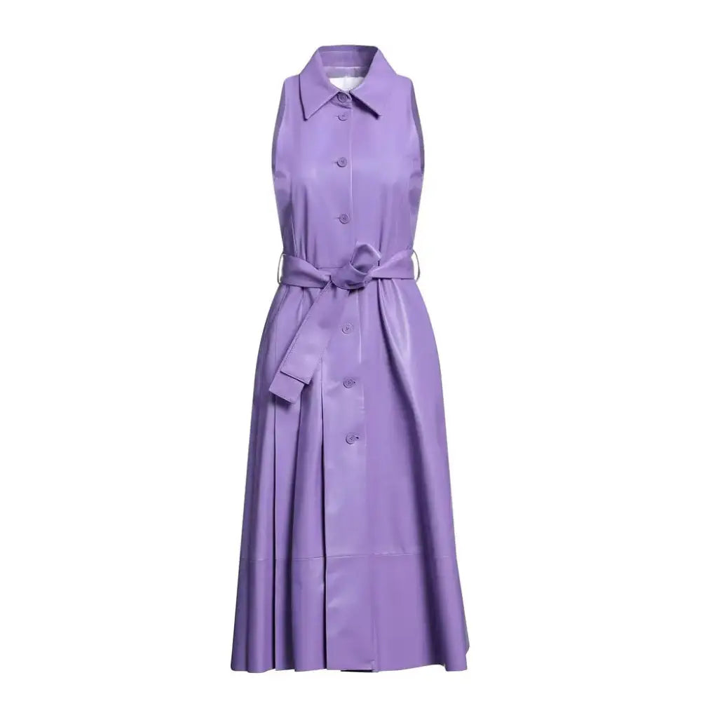 Women’s Chic Lavender Button-Down Leather Dress-2