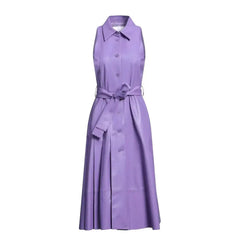 Women’s Chic Lavender Button-Down Leather Dress-2