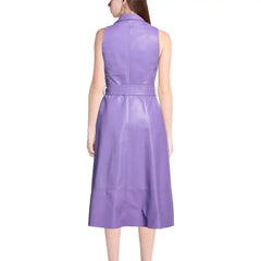 Women’s Chic Lavender Button-Down Leather Dress-1